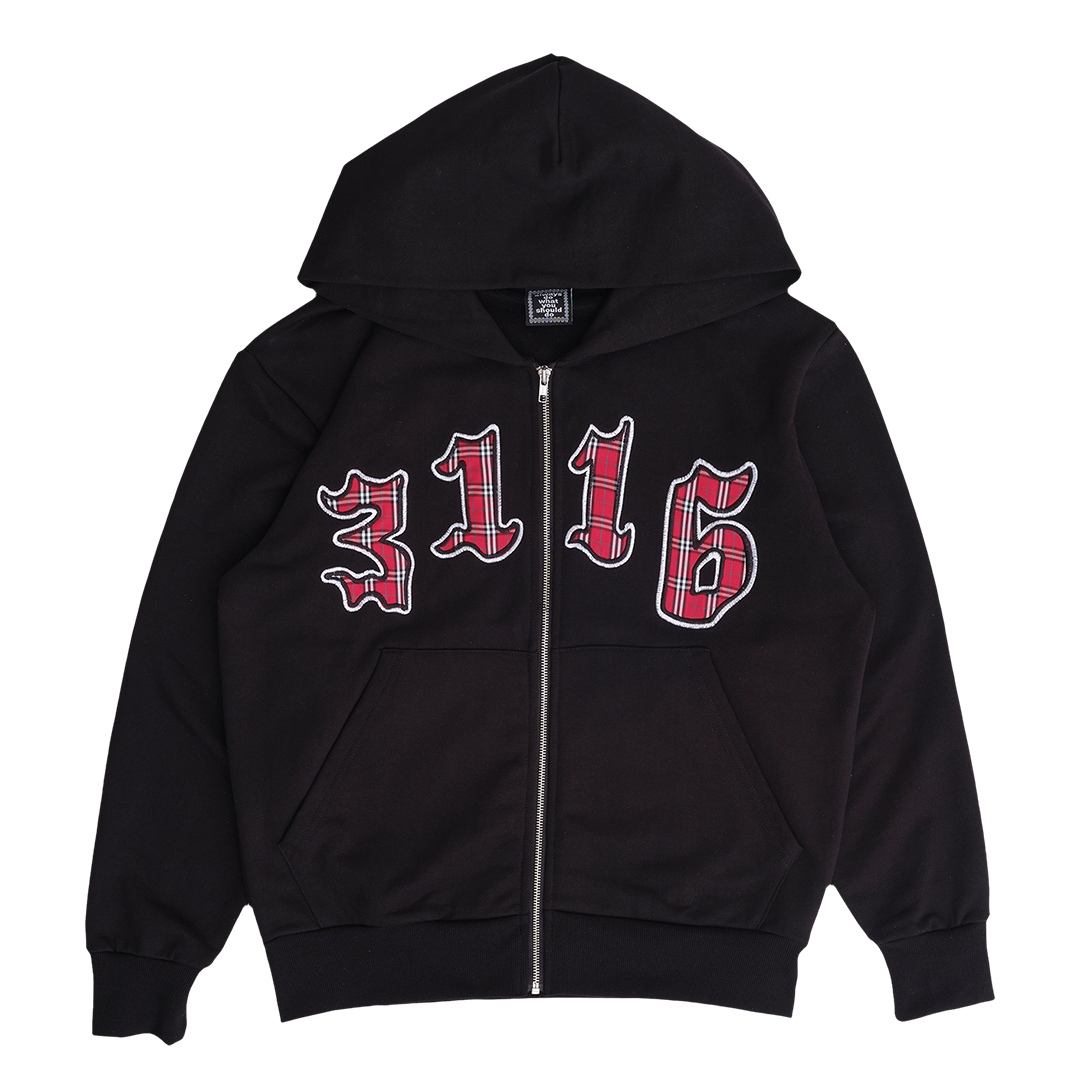 3116 applique zip up hoodie - black – always do what you should do