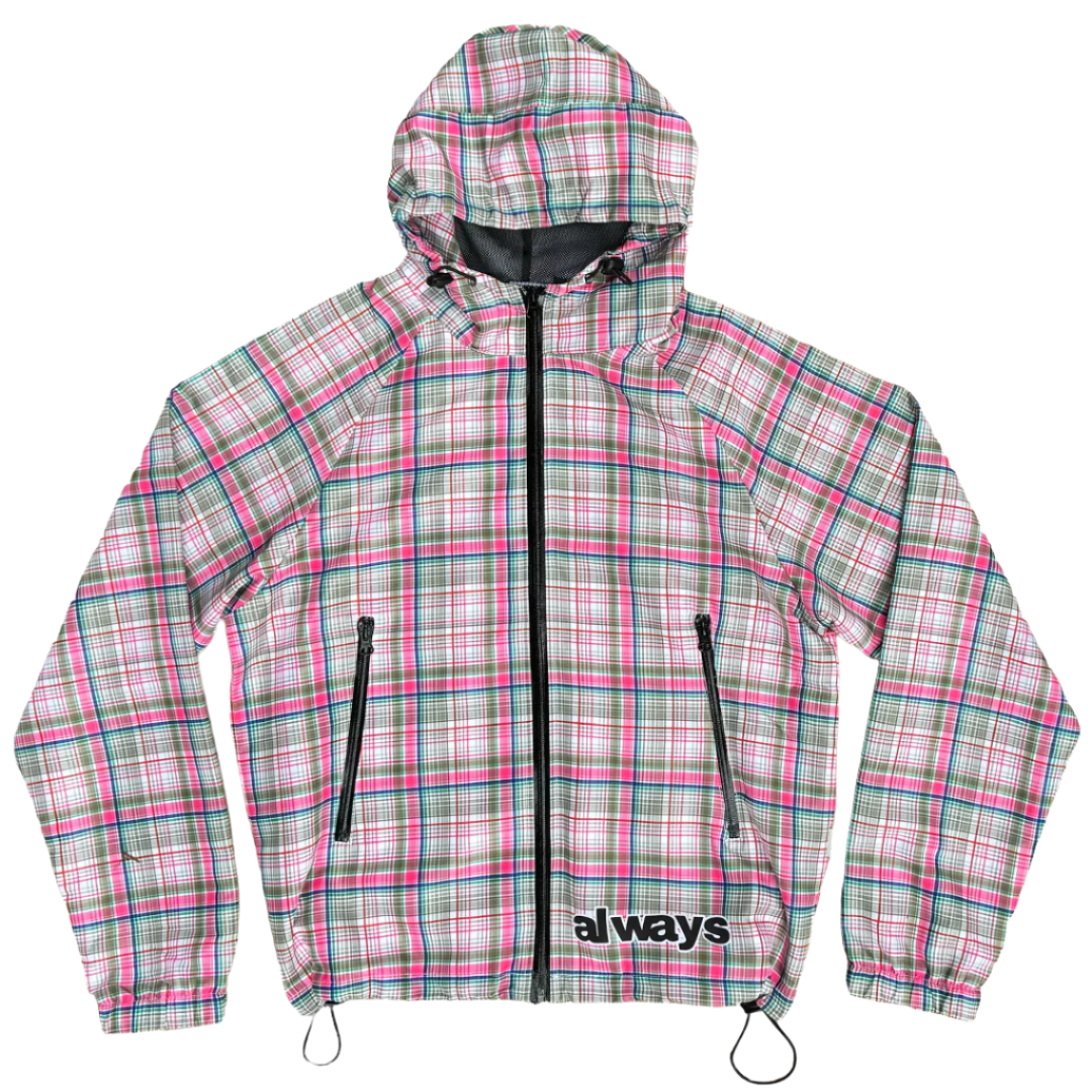 Pink plaid jacket sales