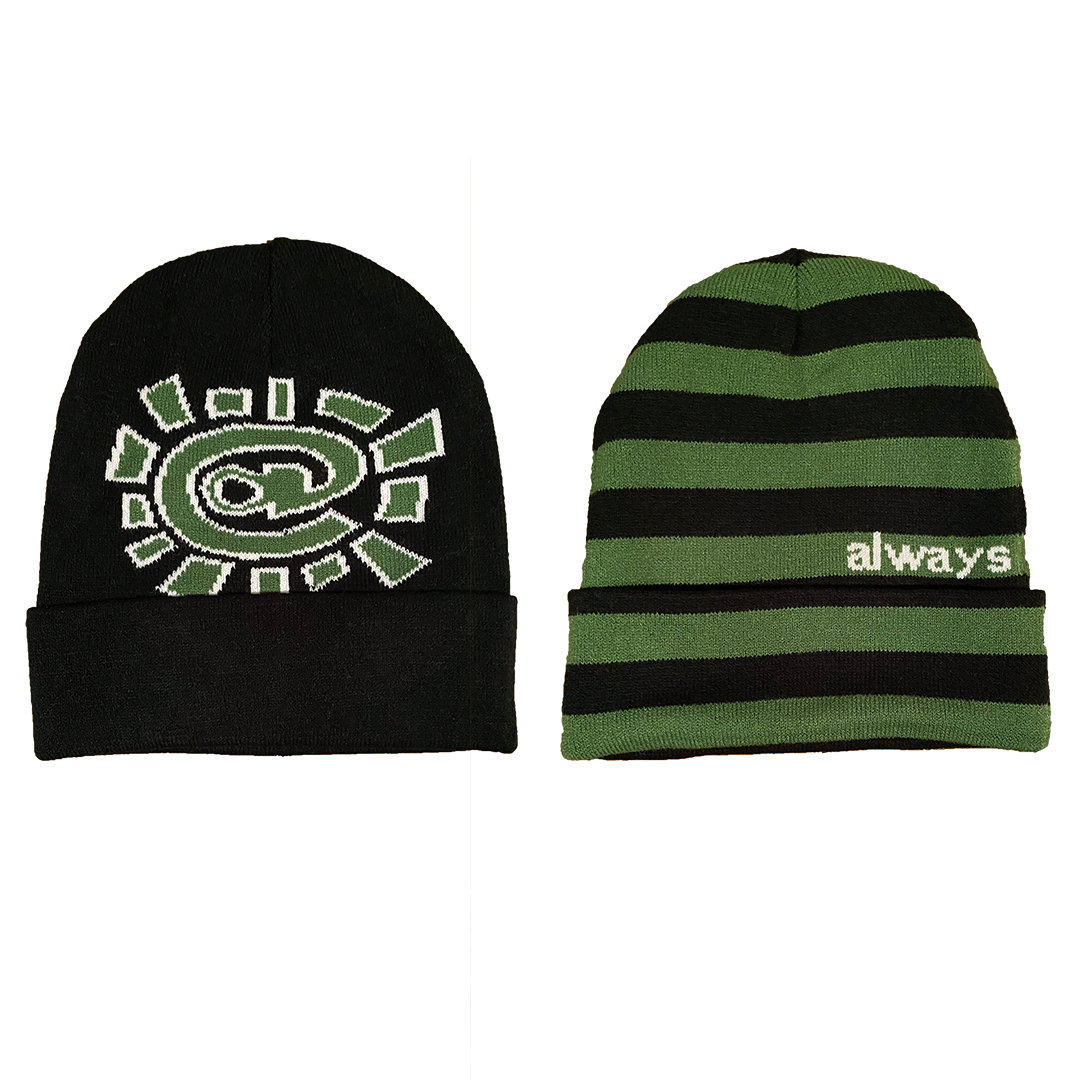 black / green reversible cuff beanie