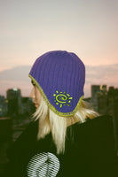reversible ear flap beanie - purple/green