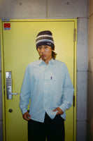 cable knit clyde beanie - silver/grey/blue