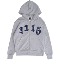 3116 applique zip up hoodie - grey
