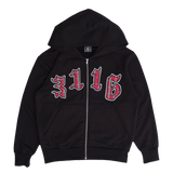 3116 applique zip up hoodie - black