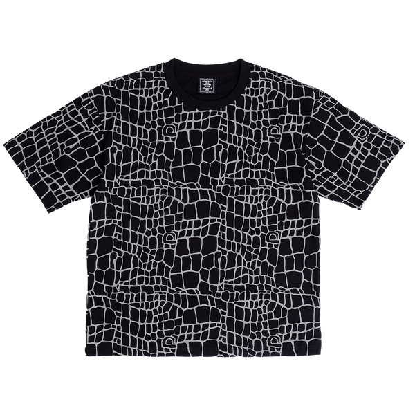 croc print tshirt - black