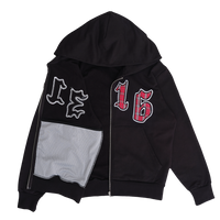 3116 applique zip up hoodie - black