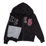 3116 applique zip up hoodie - black
