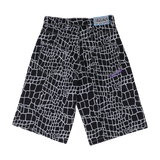 croc print denim shorts