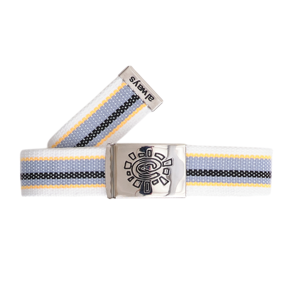 embossed silver buckle @sun stripe belt - white/grey/yellow/black