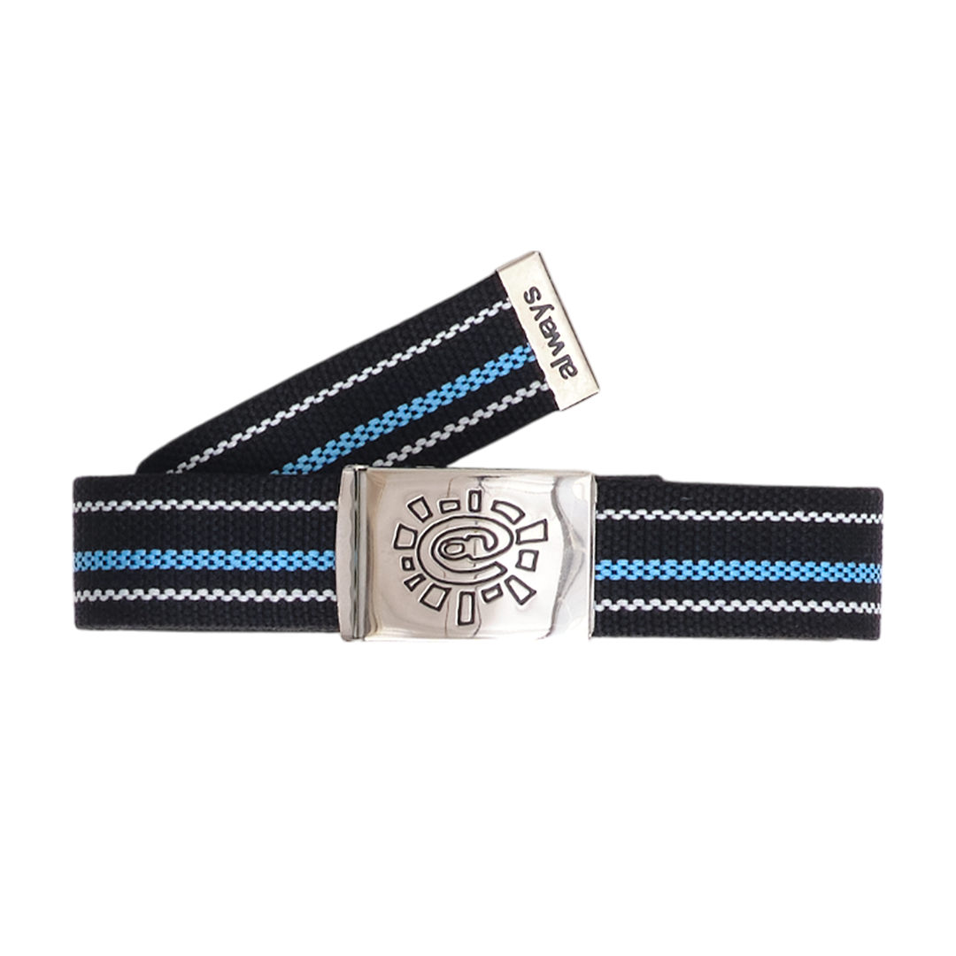 embossed silver buckle @sun stripe belt - black/blue/white