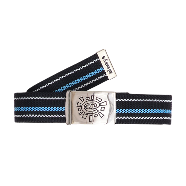 embossed silver buckle @sun stripe belt - black/blue/white