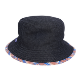 reversible denim / plaid bucket hat - black