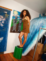 womens slip dress - pistachio / brown