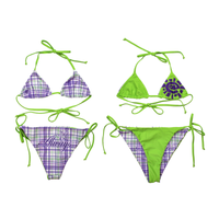 reversible bikini - green / plaid