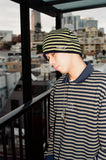 reversible embroid @sun beanie - navy/green stripe