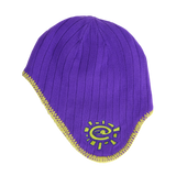 reversible ear flap beanie - purple/green