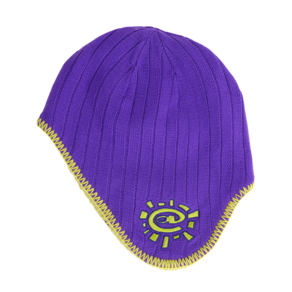 reversible ear flap beanie - purple/green