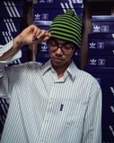 reversible no cuff beanie - navy/green stripe