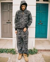 croc print hoodie - black