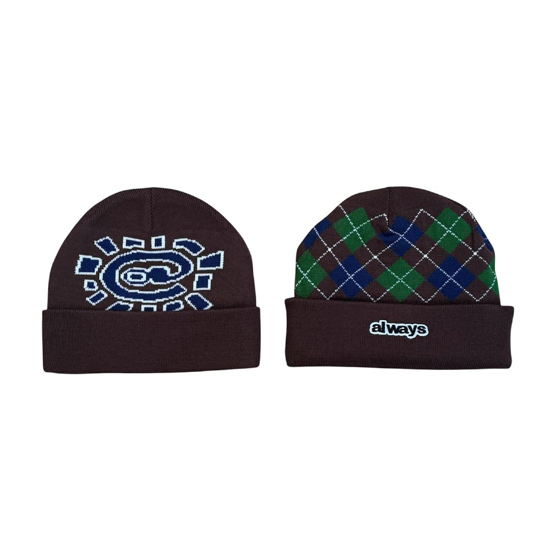 reversible brown cuff beanie - @sun/argyle – always do what