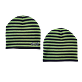 reversible embroid @sun beanie - navy/green stripe