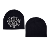 reversible embroid @sun beanie - navy/green stripe