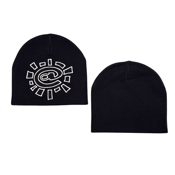 reversible embroid @sun beanie - navy/green stripe