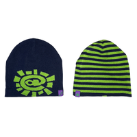 reversible no cuff beanie - navy/green stripe