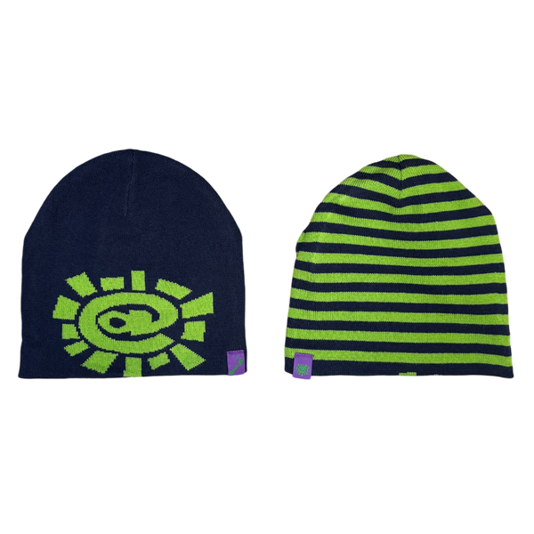 reversible no cuff beanie - navy/green stripe