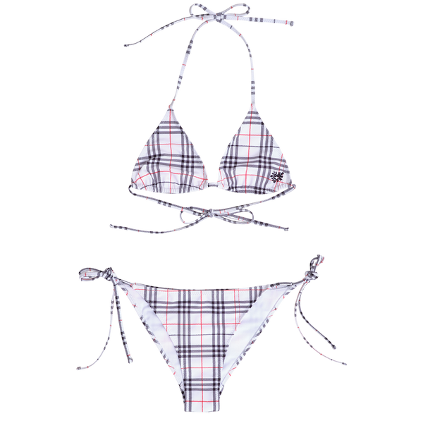 plaid he@rt logo bikini - white