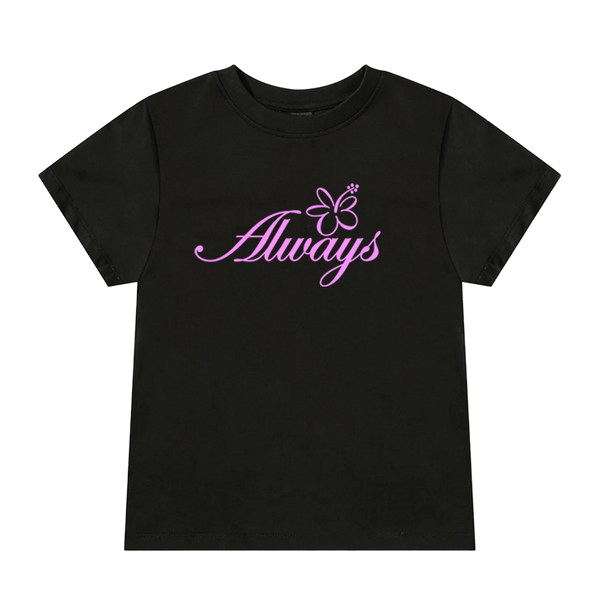 flower script baby tee black