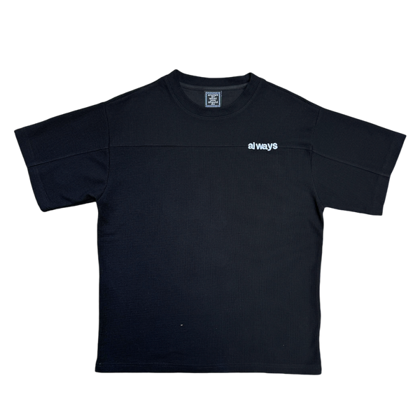 panelled waffle tshirt - black