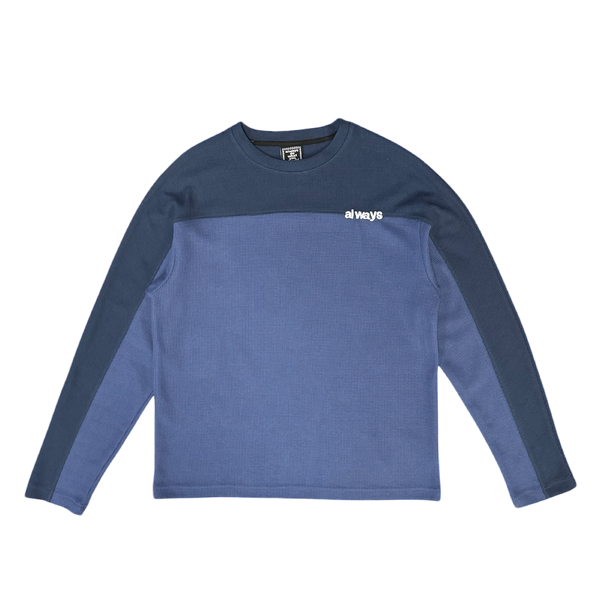 panelled waffle long sleeve - navy / blue