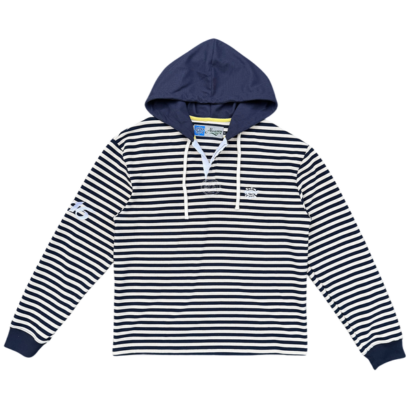 hooded polo - navy stripe