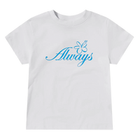 flower script baby tee white