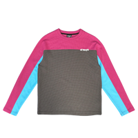 panelled waffle long sleeve - pink/blue/grey