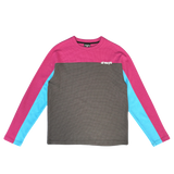 panelled waffle long sleeve - pink/blue/grey