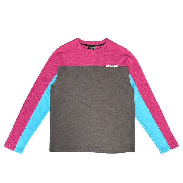 panelled waffle long sleeve - pink/blue/grey