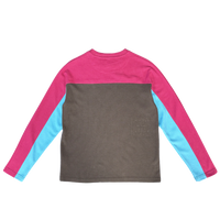 panelled waffle long sleeve - pink/blue/grey