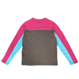 panelled waffle long sleeve - pink/blue/grey