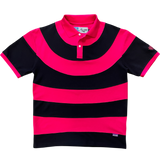 curved stripe polo - pink/black