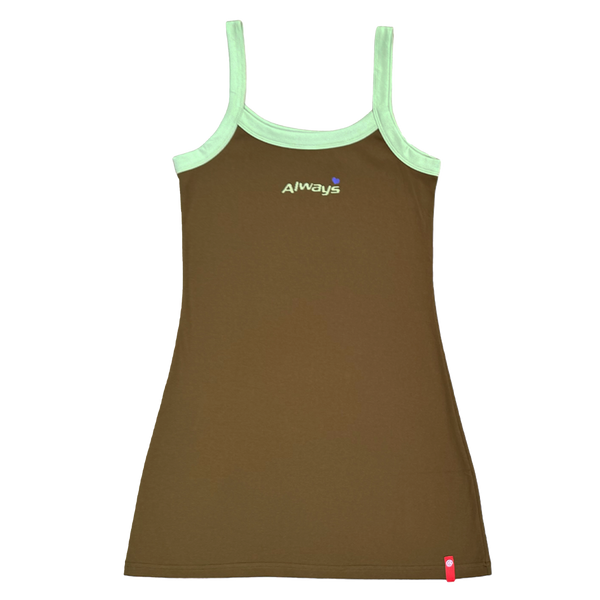 womens slip dress - pistachio / brown
