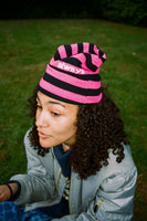 black / pink reversible cuff beanie