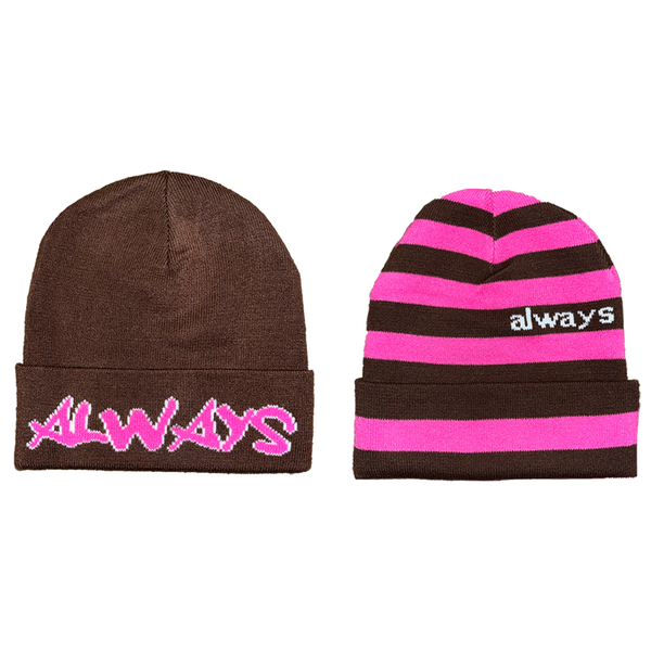 reversible cuff beanie - always with pink / brown stripes