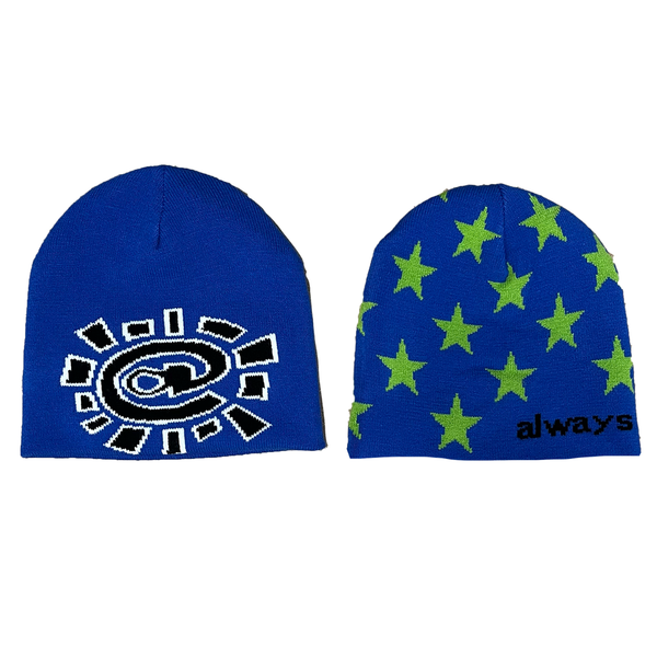 reversible no cuff stars beanie - blue/green