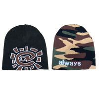 black / camo reversible no cuff beanie