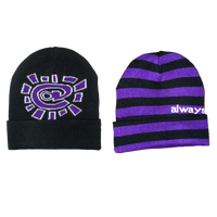 black / purple reversible cuff beanie