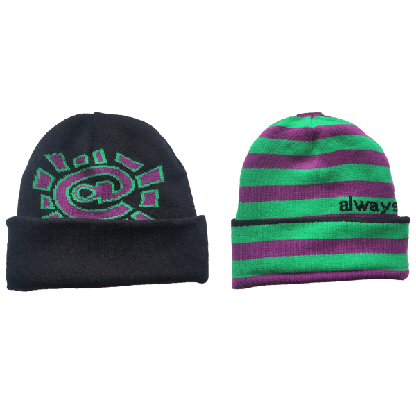 reversible cuff beanie - purple/green